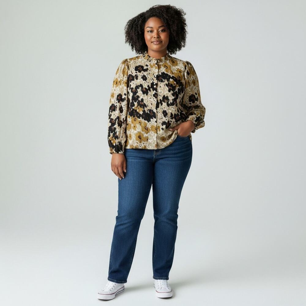 NWT Soya Concept Floral Print Button Up Long Sleeve Blouse #1773 Size SMALL
